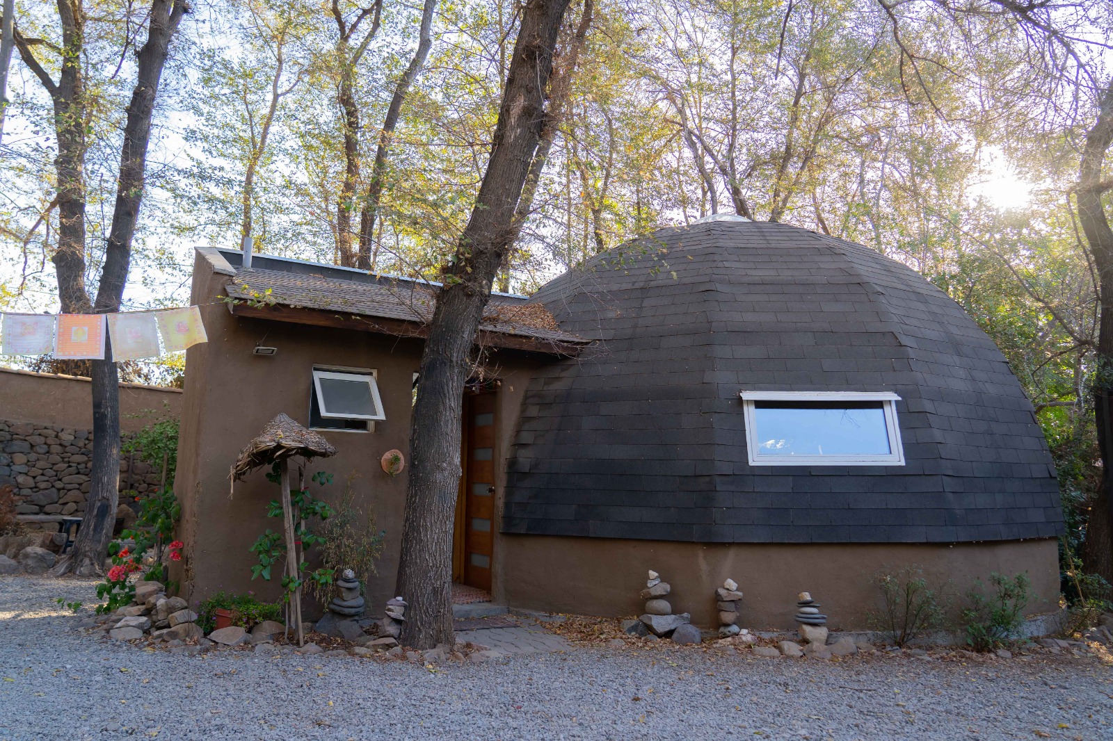 Exterior de Ecodomo rodeado de naturaleza